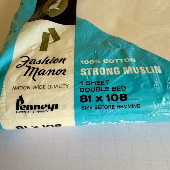 NOS! Fashion Manor Flat Sheet Double White 100% Cotton Muslin Penneys VTG MCM 💚 - Picture 3 of 7